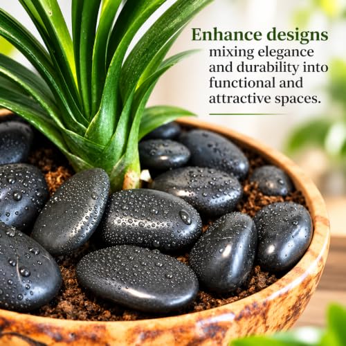 Image of ZYRON Black Decorative Pebbles for Plants, Home Decor, Garden, Aquarium & Landscaping, Smooth Polished Stones for Pots, Vases and Craft Projects - 2 kg
