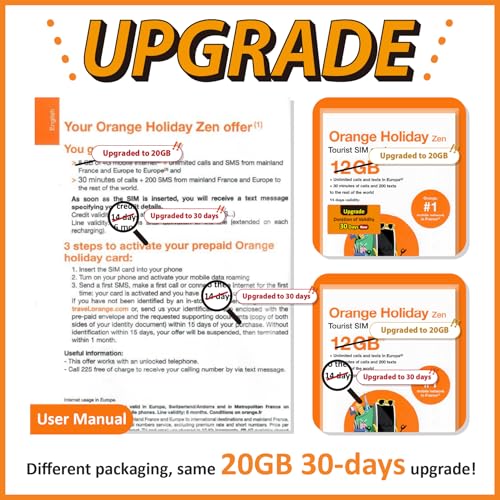 Image of Orange Holiday Europe Prepaid Sim 20GB Internet Data | 30 Days-Use | Data tethering Allowed | 30min & 200 SMS from Europe to Any Country Worldwide+1 Sim Card Holder+1 Pin
