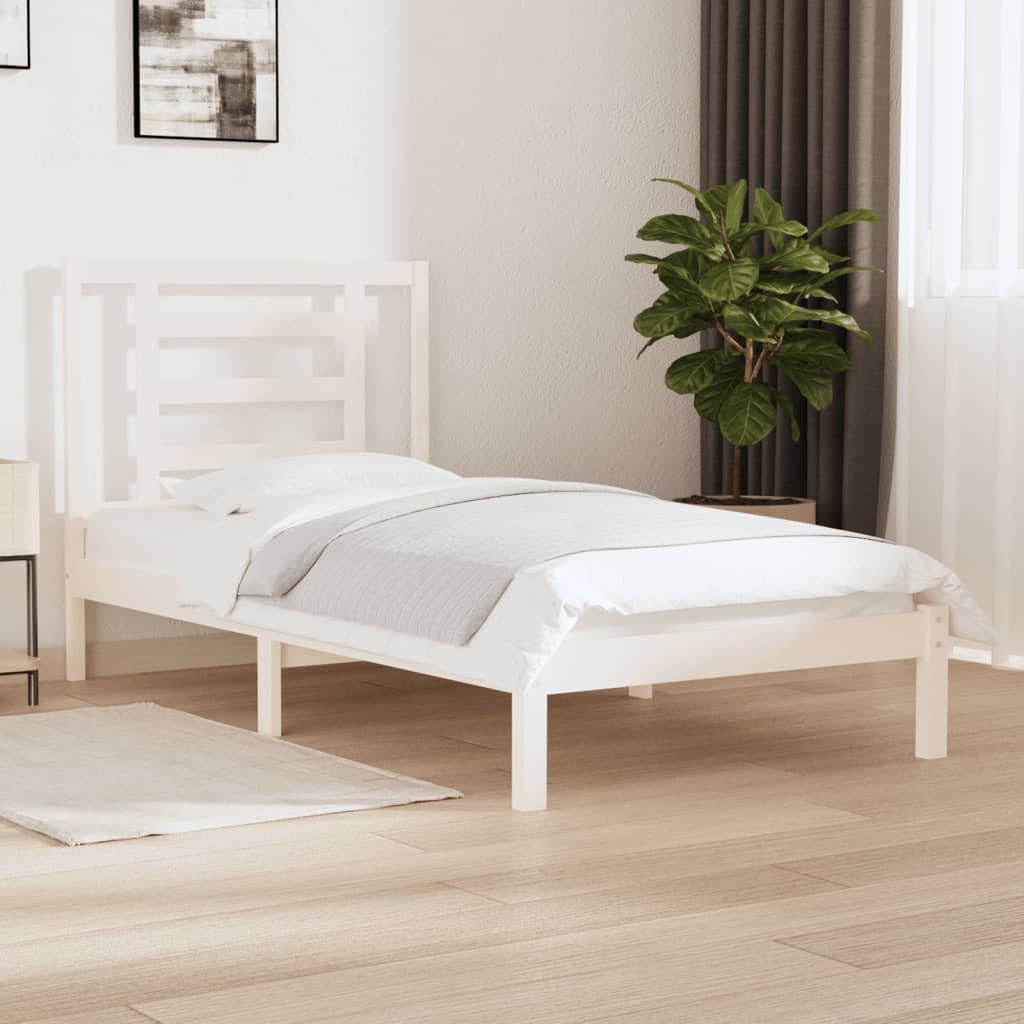 Lite drewno sosnowe nowoczesna rama łóżka biały 90x190 cm | Rama łóżka sosnowa bez materaca biała 90x190 cm lite drewno zagłówek nowoczesna sypialnia