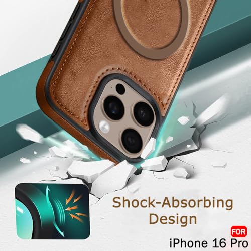Image of TheGiftKart Genuine Leather Finish Back Cover Case for iPhone 16 Pro | Shockproof Design | Raised Edges for Camera & Screen Protection | Stunning Minimalist Design Cover (MagSafe Compatible, Brown)