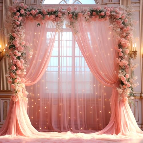 Cortina de Fondo Tulle Dusty Rose con Luces 10x8ft miniatura 3