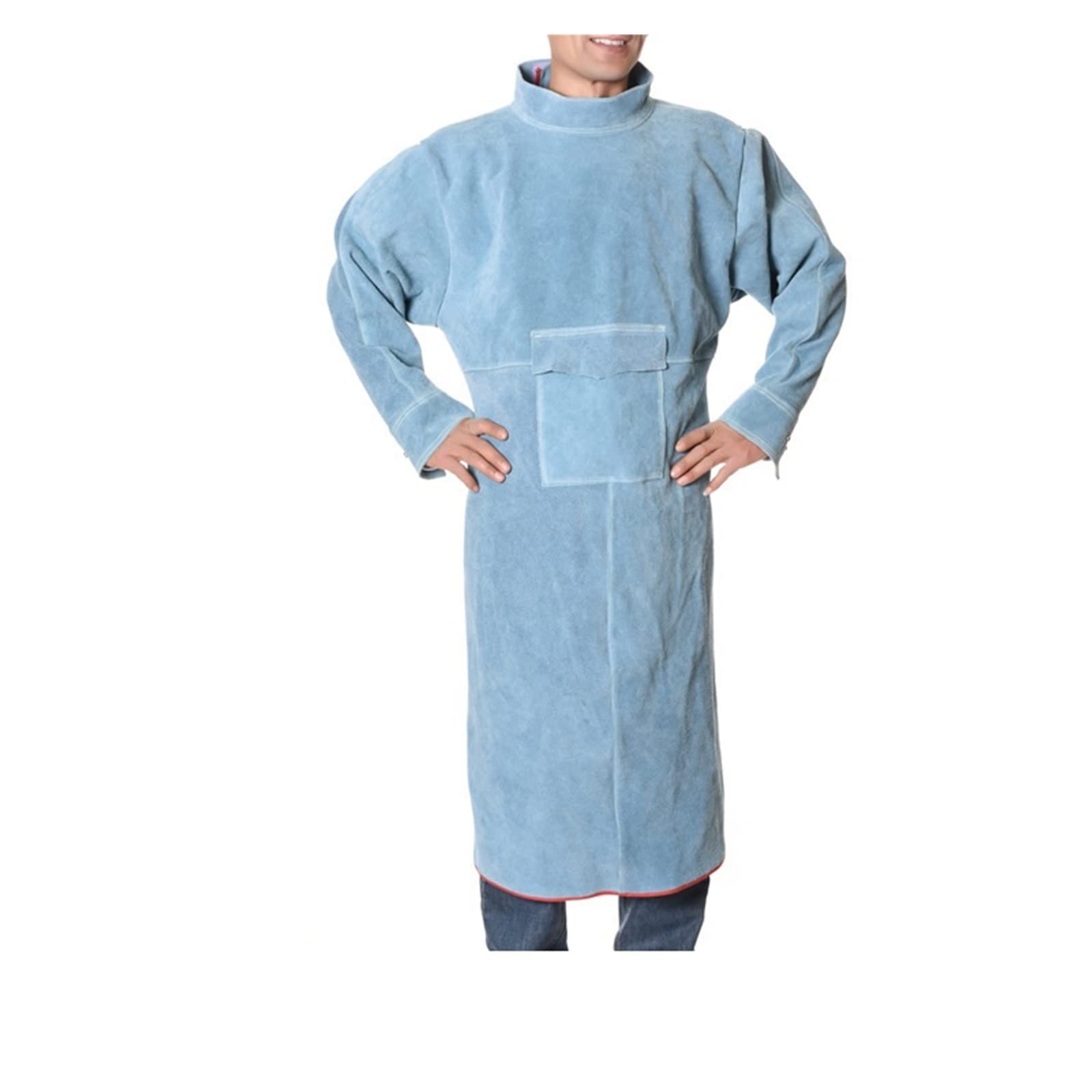 Delantal de soldadura de cuero con manga, abrigo de soldadura resistente a la llama de calor for hombres for mujeres, chaqueta de soldadura de servicio pesado, Accesorios de soldadura(Blauw,XL)