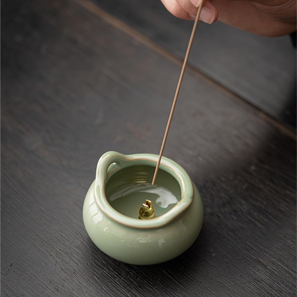 Quemador de Incienso de reflujo Quemador de Incienso pequeño de Tres Patas de celadón Quemador de aromaterapia de cerámica Quemador de Incienso for Uso en Interiores y el hogar Base de Incienso Porta