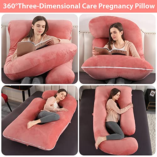 Image of U-Shaped Full Body Pregnancy Pillow for Sleeping - 57 inch Maternity Pillow with Removable Cover, Support for Back, Legs, Belly & Hips (Velvet -Pink)