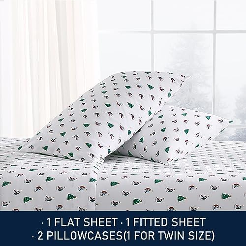 Nautica - Flannel Sheets Queen Size, Anti-Pilling & Wrinkle Resistant Cotton, Touchably Soft for All-Season Comfort - Bed Sheets with Matching Pillowcases & Fitted Sheet (Holiday Sails) - Thumbnail 2