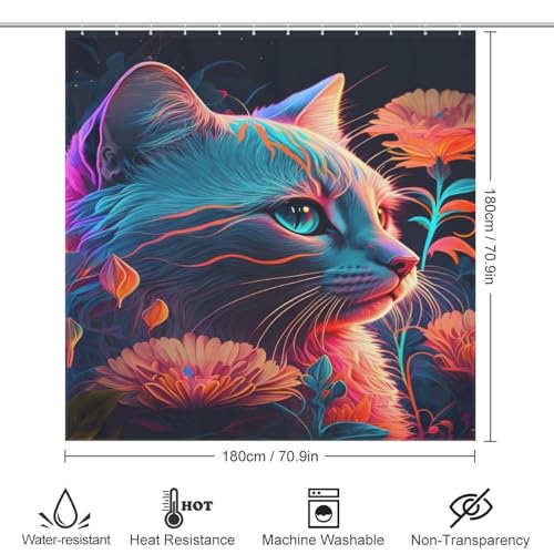 Rideau de douche chat imperméable pour éviter les éclaboussures au sol