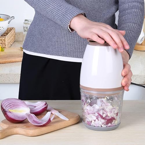Image of Electric Vegetable Chopper for Kitchen 700ml | 350W One-Touch Food Processor | 4 Stainless Steel Blades | Chopper for Onion, Garlic, Vegetables, Fruits, Nuts, & Baby Food | Low Noise | Easy to Clean