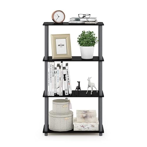 Furinno (99557Bk/Gy) Turn-N-Tube 4-Tier Multipurpose Shelf Display Rack - Black/Grey #TOP4