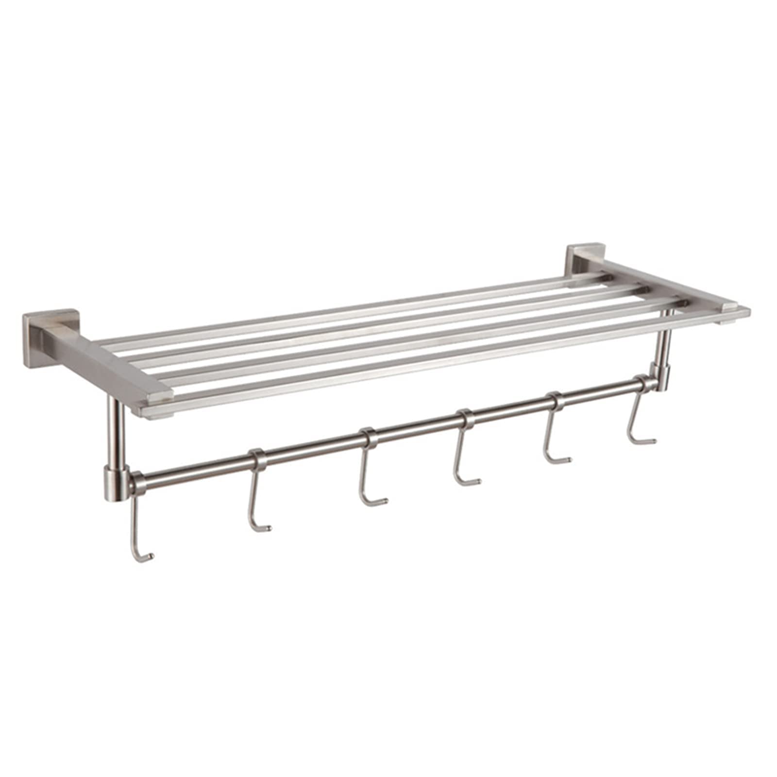 Bathroom Towel Shelf Washroom Towel Rack with 5 Hooks Wall Mounted Towel Bar 24 Inch SUS Brushed