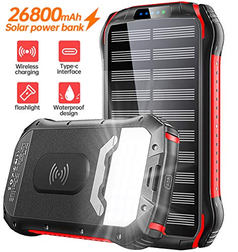 KEDRON Chargeur Solaire pour téléphone Portable 26800mAH, Batterie Camping Qi Wireless Solar Power Bank-Rainproof avec 3A Charge Rapide 4 Sorties.