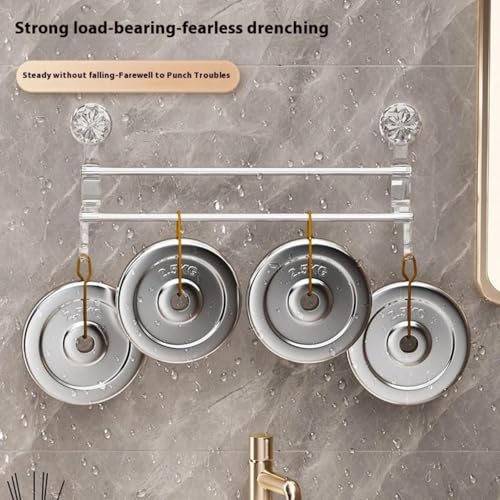Image of REWOP No-Drill Towel Rack for Bathroom, Towel Holder in Bathroom, Wall Mounted Bathroom Towel Rack - Suction Cup Double Rod Wall Shelf for Towels & Clothes (23 Inch)