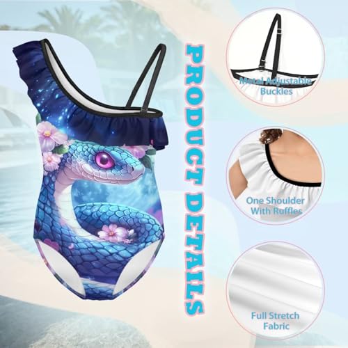 1-Piece Girls Swimsuit One Shoulder Ruffle Strap Bathing Suit 3-14 Y3