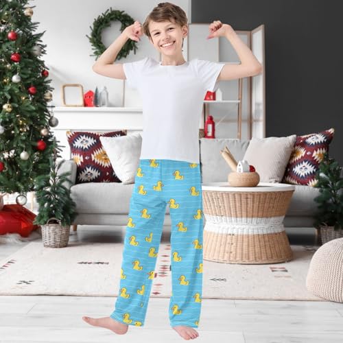 Boy's Pj Pants Yellow Duck Blue Swimming Pool Lounge Bottoms Elastic Kids Joggers with Pockets Size 6-142
