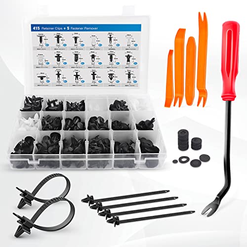 Image of Frokom Car Retainer Clips Kit Nylon Bumper with Fastener Remover-18 Most Popular Sizes Auto Push Pin Rivets Set for GM Ford Toyota Honda Chrysler-415pcs