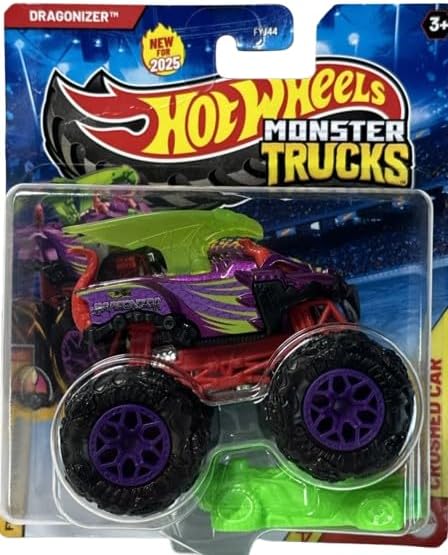 Hot Wheels Monster Trucks Dragonizer [Purple & Green] W/Crushed Car, Freestyle Wreckers 8/12, Diecast Vehicle