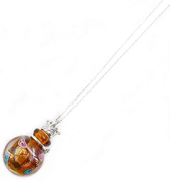 Stainless Steel Colored Glass Pendant Necklace Diffuser Perfume Pendant Aromatherapy Charms Brown