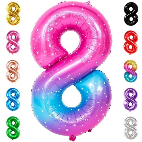 Image of Katchon, 40 Inch Rainbow Number 8 Balloon For 8th Birthday Decorations