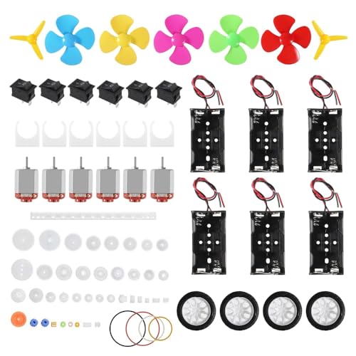 Hsthe Sea 95 pcs Mini Electric Motor Kit, Mini DC Motors 1.5V-3V 24000RPM with 6 pcs Mini Motor and 6 pcs AA Battery Holder and Propeller for DIY Science Lab Project