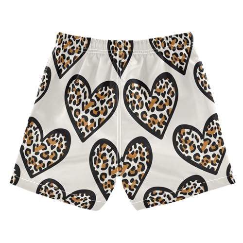 Kids Swim Trunks, Anti-Chafe Swim Trunks Boys 2 T, Black Outlined Hearts Leopard Spots2