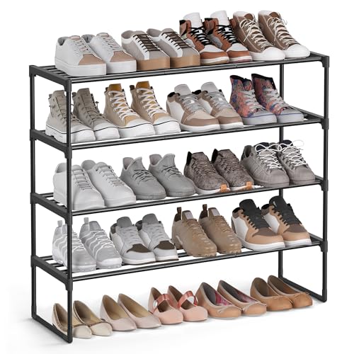 SONGMICS Étagère à Chaussures 4 Niveaux, Porte-Chaussures en Métal, à l’Endroit ou à l’Envers, pour 20-25 Paires, Empilable, pour Couloir, 30 x 92 x...