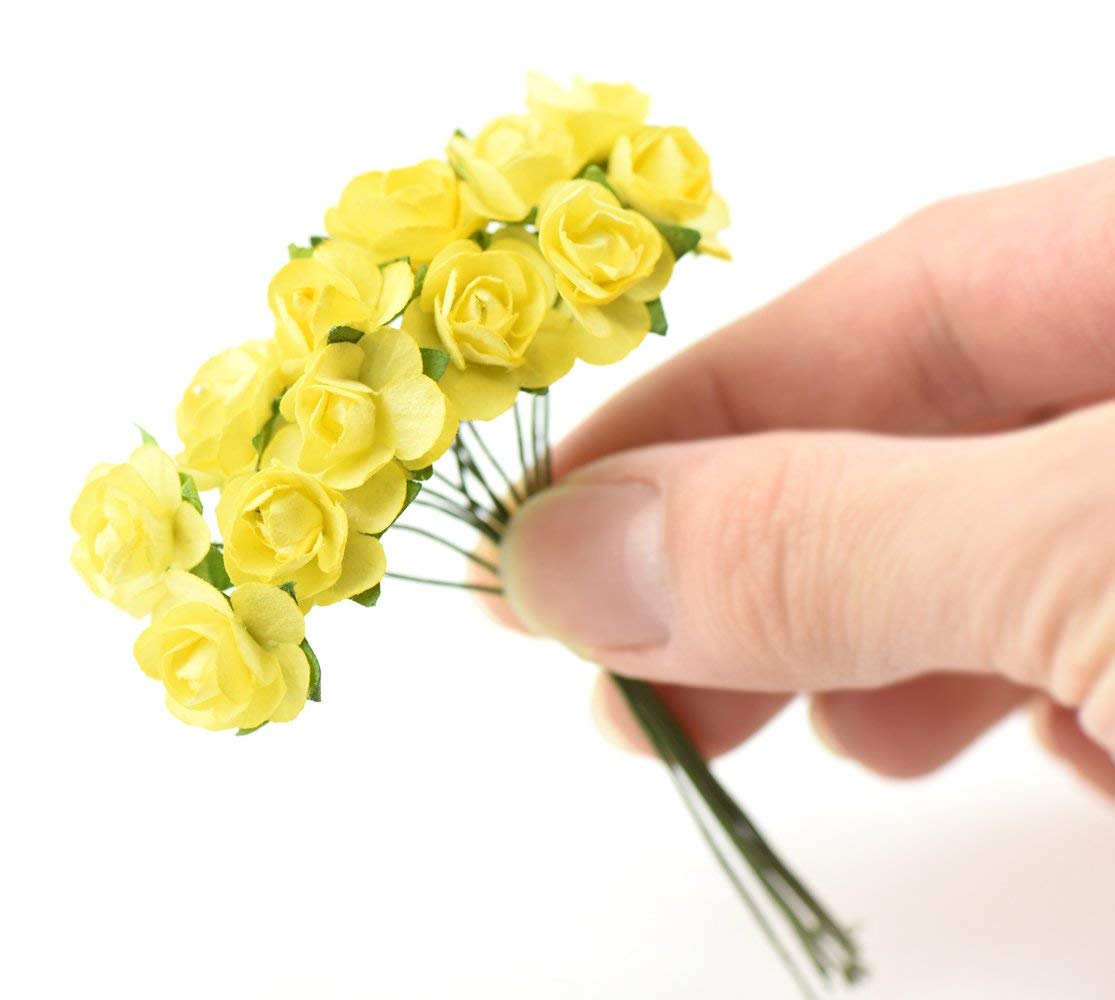 D'Lush designs Artificial Mulberry Paper Rose Tiny Flowers Bunch (Yellow, 144 Pieces)-image-49
