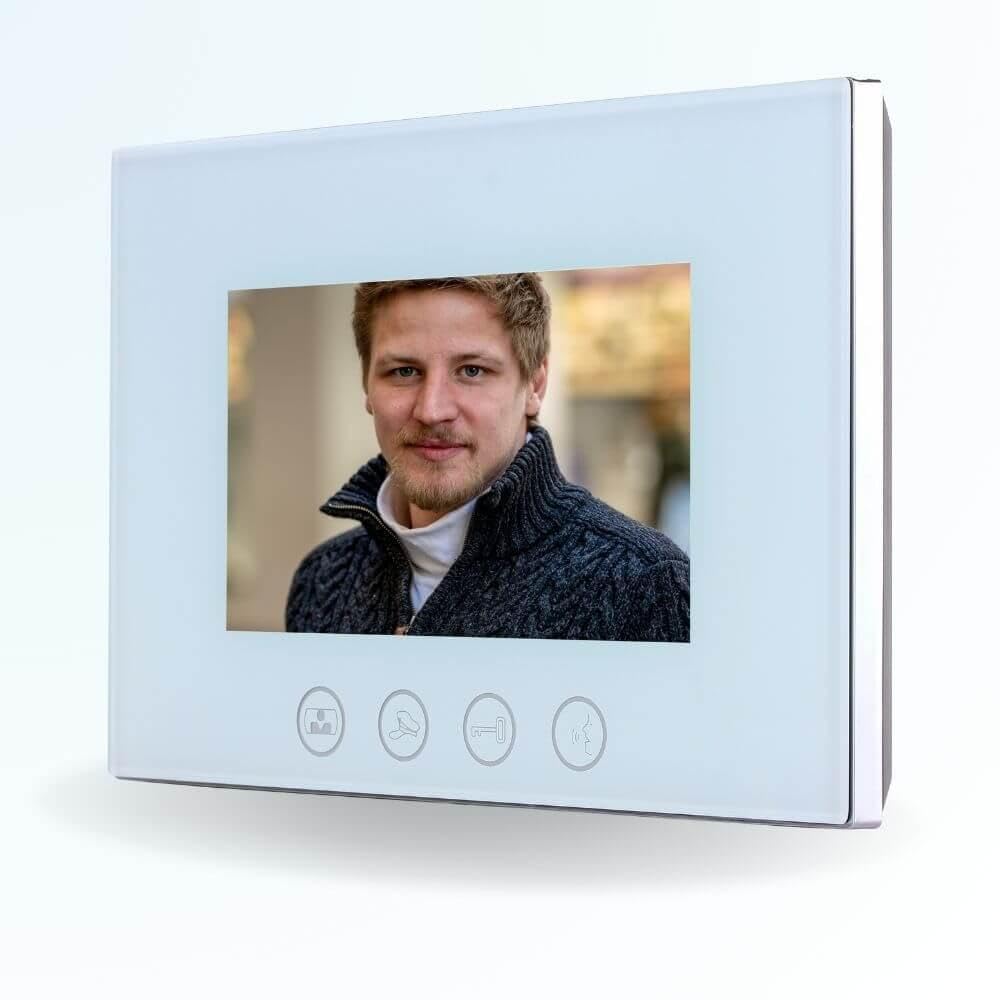 Portier interphone vidéo Classic-2 4 Fils - 1 écran Blanc 7" - avec mémoire Photos - avec Lecteur de Badge