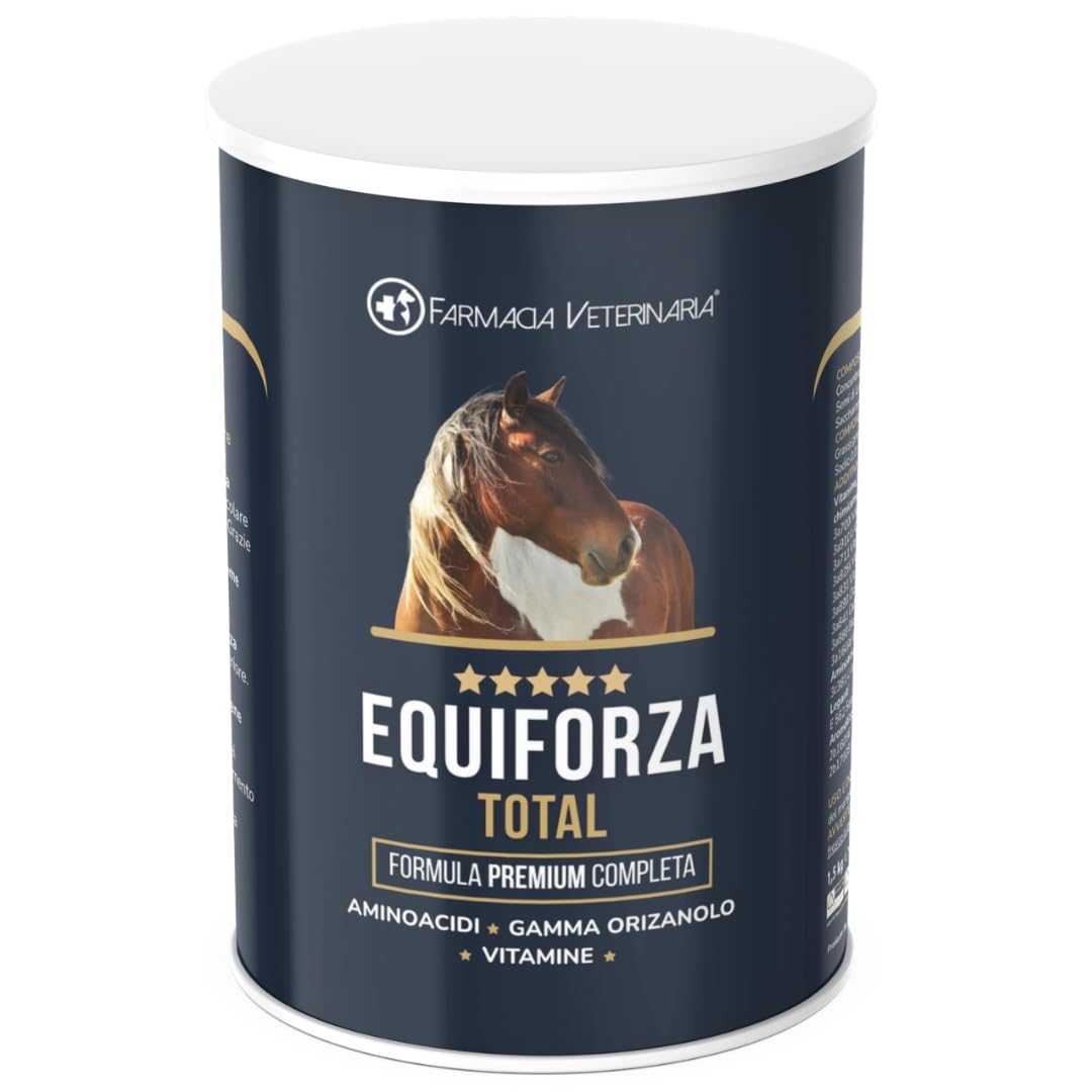 Equiforza Total Integratore in Polvere per Cavalli con BCAA, L-Carnitina, Gamma Orizanolo e Spirulina, Sviluppo Muscolare, Energia e Recupero, 1,5 kg
