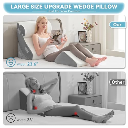 Kingfun 4pcs Orthopedic Bed Wedge Pillow Set for Post Surgery, Memory Foam for Sleeping, Adjustable Leg, Back and Arm Support, Sitting Up and Rest Pillow with Travel Bag