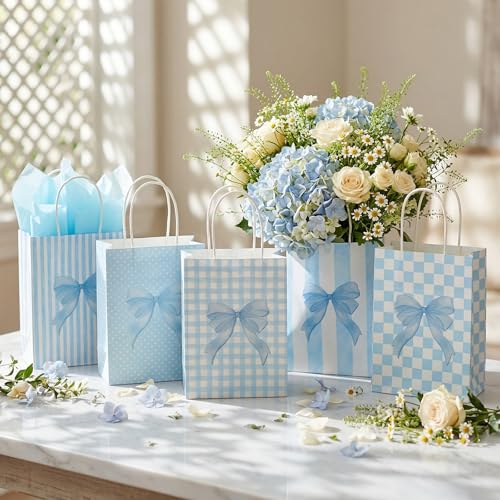Bolsas de regalo de lazo azul coqueta con asas para despedida soltera 4
