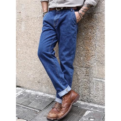 Men’S Casual Taper Fit Selvedge Denim Full Length Washed Jeans Zipper Fly Heavyweight Daily Wear Trousers2