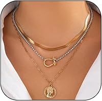 MSSIEJEW Gold Layered Necklace for Women - Stacked Chain Link Paperclip Punk Statement Jewelry