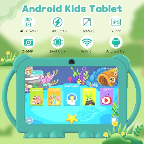Image of Kids Tablet 7 inch for Boys Girls Android Tablets for Kids, 4GB RAM 32GB ROM Toddler Tablet, WIFI Bluetooth, Safety Eye IPS Screen, Parental Control, Dual Camera Shockproof Case for Educational Games
