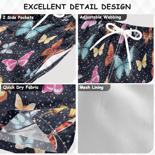 Boys Swimming Shorts, Swim Trunks for Toddler Boys 2t, Colorful Butterflies Black3