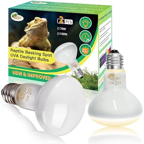 BOEESPAT Pack of 2 Reptile Basking Light Bulbs - Incandescent 75W Simulated Sunlight UVA Heat Bulbs for Bearded Dragons, Geckos, Iguanas, Lizards, Amphibians & Small Pets Cover