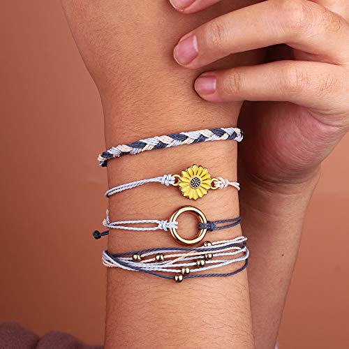 Image of Stackable Sunflower String Bracelets Cute Boho Braided Summer Beach Jewelry