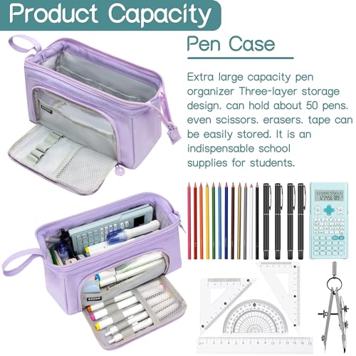 Image of Large Capacity Pencil Case Big Pencil Pouch Special Aesthetic School Pen Bag for Girls Teen Nurse Adults Kids Soft Organizer With Zipper Cute Travel Pencil Pouches Estuche para Lapices Purple