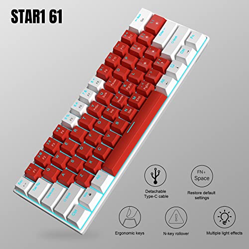 Image of 60% Mechanical Keyboard,MageGee Gaming Keyboard with Red Switches and Sea Blue Backlit Small Compact 60 Percent Keyboard Mechanical, Portable 60 Percent Gaming Keyboard Gamer(Retro White Red)