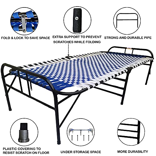 Image of ARTEMIST Metal Painted Single Folding Bed Space Saving Heavy Duty Portable Foldable Bed Frame Slat, Perfect Replacement Of Box Spring Bed 3X6 Feet (Blue Classic)