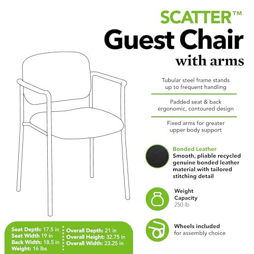 Image of HON Scatter Leather Guest Office Chair with Arms, Stackable Seating for Waiting Rooms, Lobbies, Conference Areas, and Offices, Side Chair for Reception and Training Spaces, Black