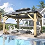 GARTOO 11’x13’ Outdoor Wooden Gazebo - Patio Galvanized Steel Gazebo with...