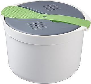 QOXEZY Microwave Rice Cooker Steamer, Portable Vegetable Pasta Steamer with Strainer, 18x18x13cm, PP Material, Dishwasher Safe, for Home Office Use
