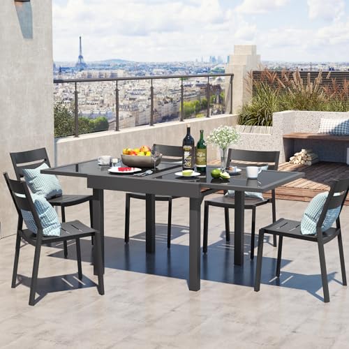 PATIOHIT Modern Aluminum Outdoor Dining Table - Expandable Patio Glass Dining Table for 6-8, Extendable Aluminum Patio Extender Table 35" to 70" for Backyard, Porch, Deck, Garden - Dark Grey - Image 2