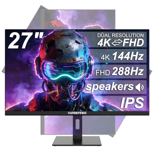Image of XUNDEFINED 27 Inch 4K Gaming Monitor, Dual Mode UHD 144Hz & FHD 288Hz, Fast IPS PC Monitor, PIP /PBP, FreeSync /VRR, HDR, Tilt & Swivel & Height Adjustable, Built-in Speakers, HDMI 2.1 & DP 1.4