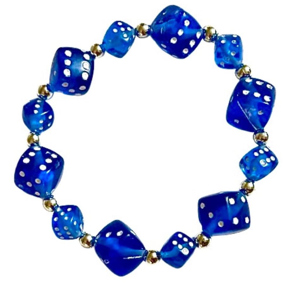 Blue Dice Bracelet with Silver Accents - Bunco Game Night Prize or Gift. Casino Night Jewelry or Bunco Supplies. Fun Electric Blue Color Dice Bracelet, One Size Fits All