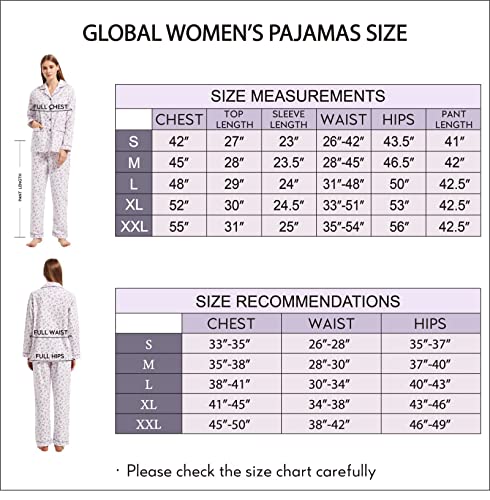 Global Comfy Pajamas For Women 2-Piece Warm And Cozy Flannel Pj Set Of Sleepwear Button Front Top Pants #TOP6