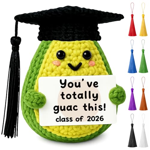 GiftMark 2026 Graduation Gift for Her Him, Class of 2026 Congrats Gift for Women Men Boys Girls, Handmade Positive Crochet Avocado, Cute 2026 Graduation Desk Decorations Keepsake for Students Friends