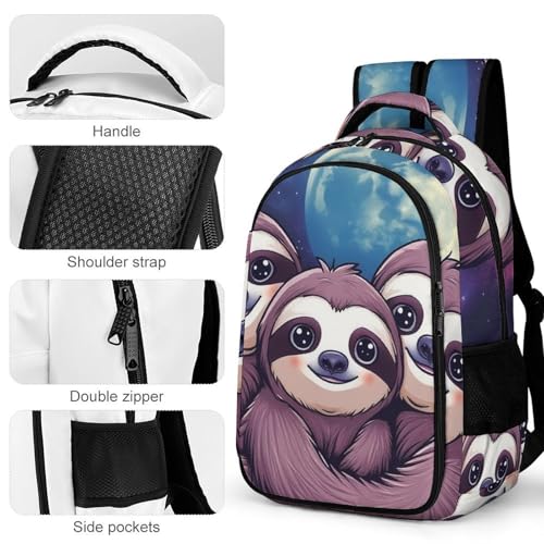 Unisex Backpack with Side Pockets, Women Men Durable Spacious Backpack, Full Moon Space Sloth Family Comfy Shoulder Bag for Travel, Daily Commuting4