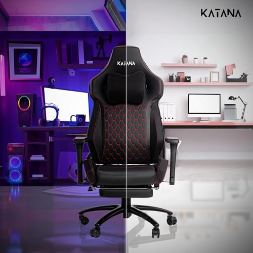 KATANA KT-04 Ergonomic Gaming & Office Chair | Multi-Functional with 4D Adjustable Armrests, Premium PU Leather, Neck Pillow & Retractable Footrest... - Image 7