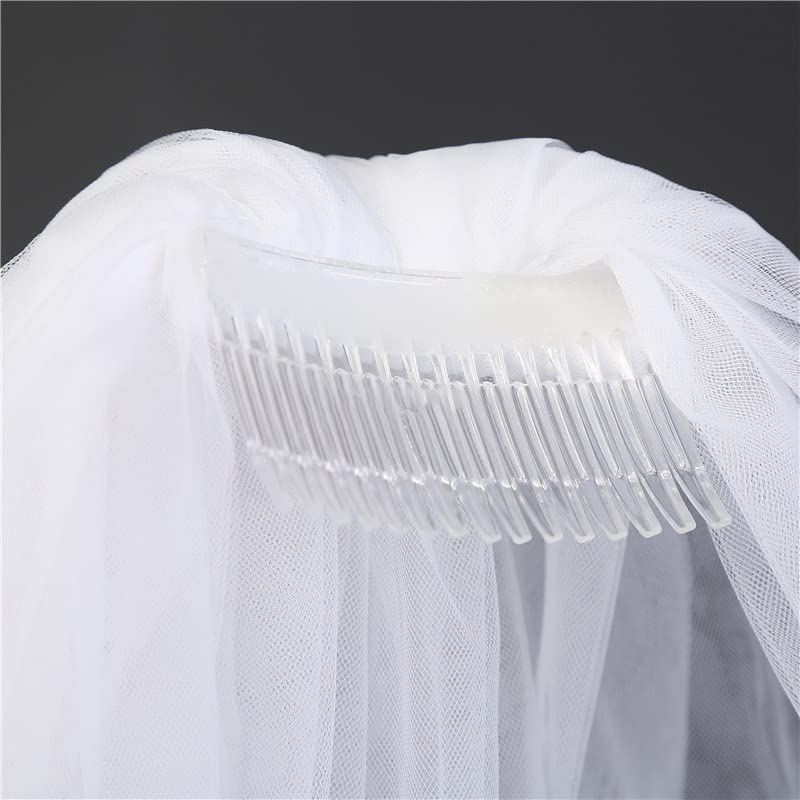 Ślub Dwuwarstwowy welon ślubny do koniuszków palców Tiulowy welon dla panny młodej z grzebieniem (Color : White)