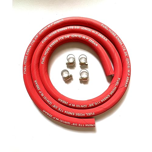 Image of Fuel Line Hose 6AN 3 /8 inch High Pressure Hose 2.8Mpa 400PSI 10mm 5FT for Fuel Systems Engines Tube Hose Multiple Size Options,Implementation Standards:EN854,Red (Attached Hose Clamp)